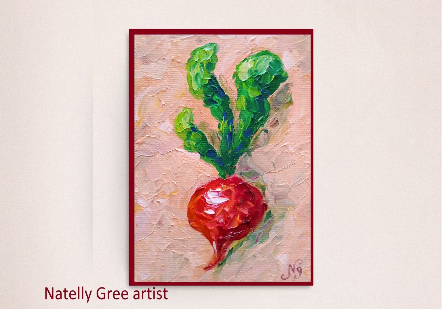 Radish Oil Painting Red Radish Original Kitchen Wall Art Impasto Minimalist Impressionist