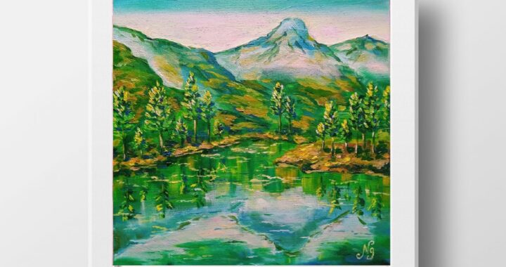 Tahoe Lake Oil Painting Mountains Forest Lake Original Artwork Small Landscape Wall Art