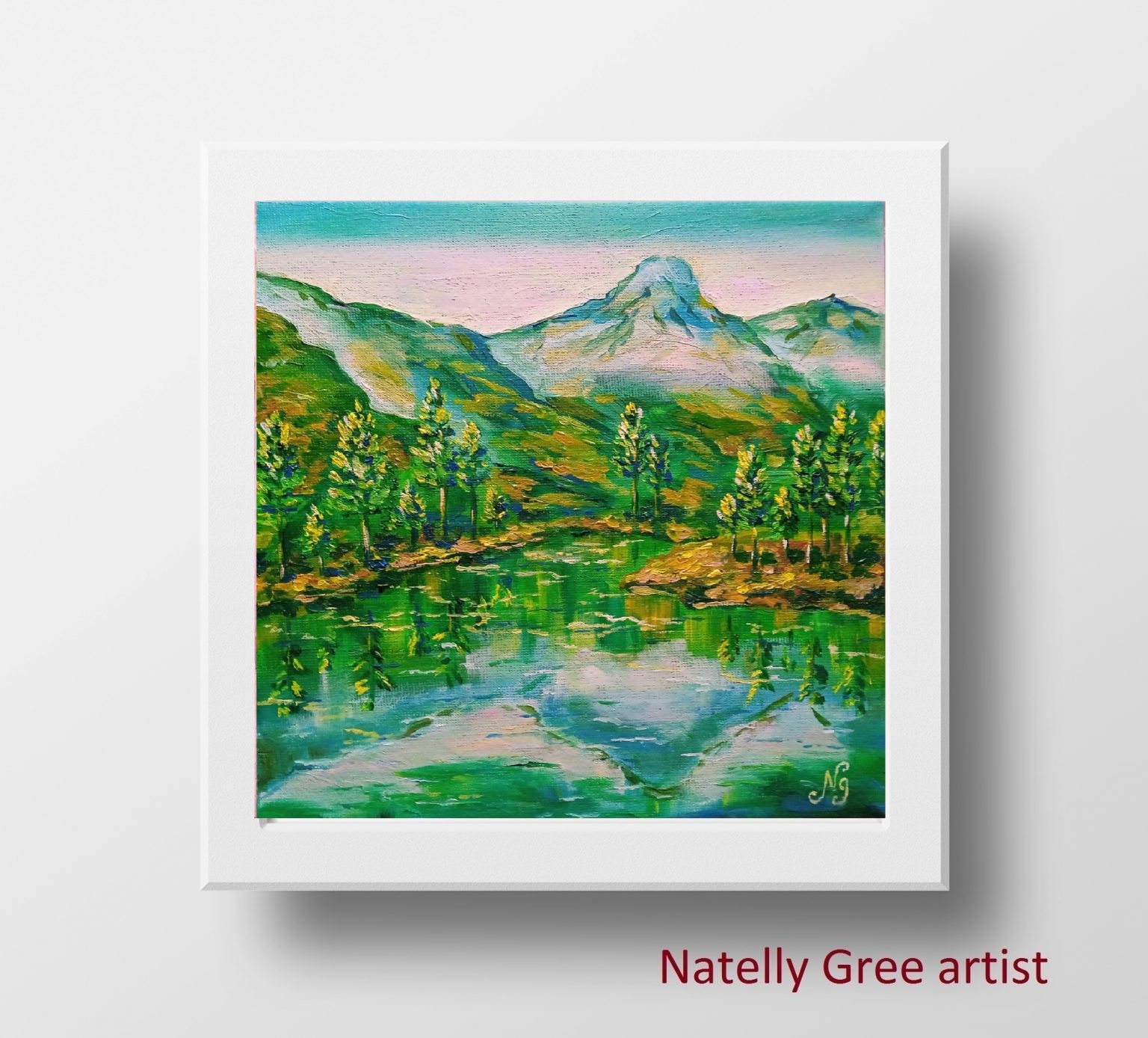 Tahoe Lake Oil Painting Mountains Forest Lake Original Artwork Small Landscape Wall Art