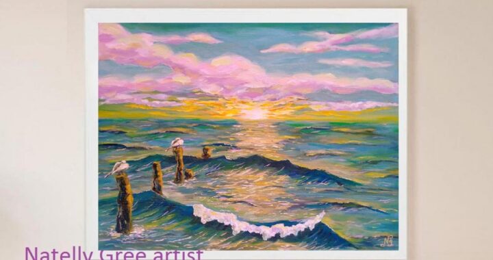 Birds at Sea Oil Painting Seascape Original Artwork Impressionist Canvas Sea Wall Art