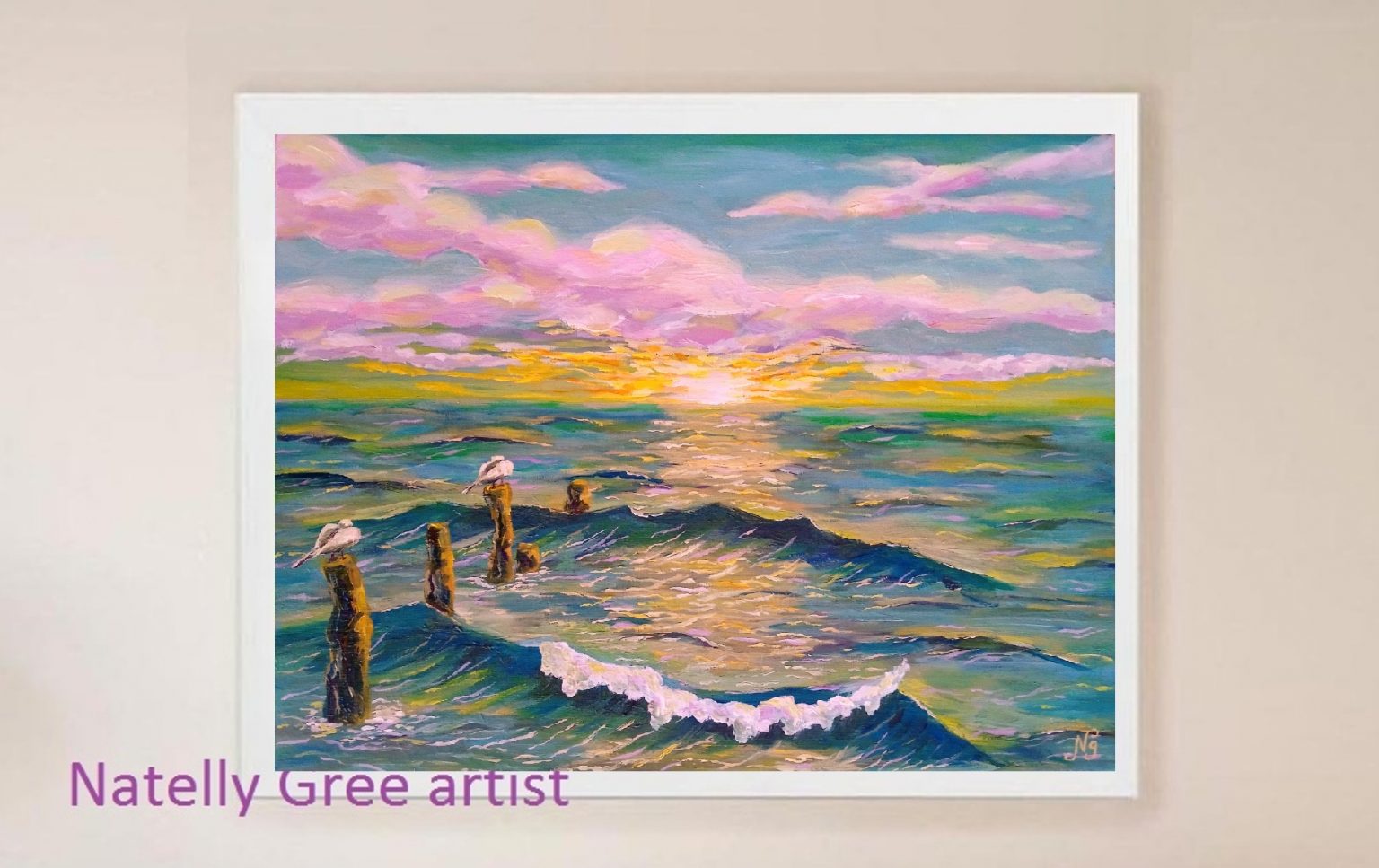 Birds at Sea Oil Painting Seascape Original Artwork Impressionist Canvas Sea Wall Art
