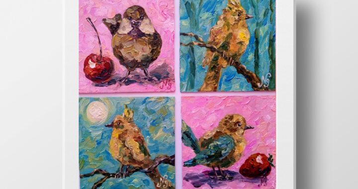 Tiny Bird Oil Painting Original Small Art Bird Lovers Gift Mini Artwork Wall Art Miniature Painting