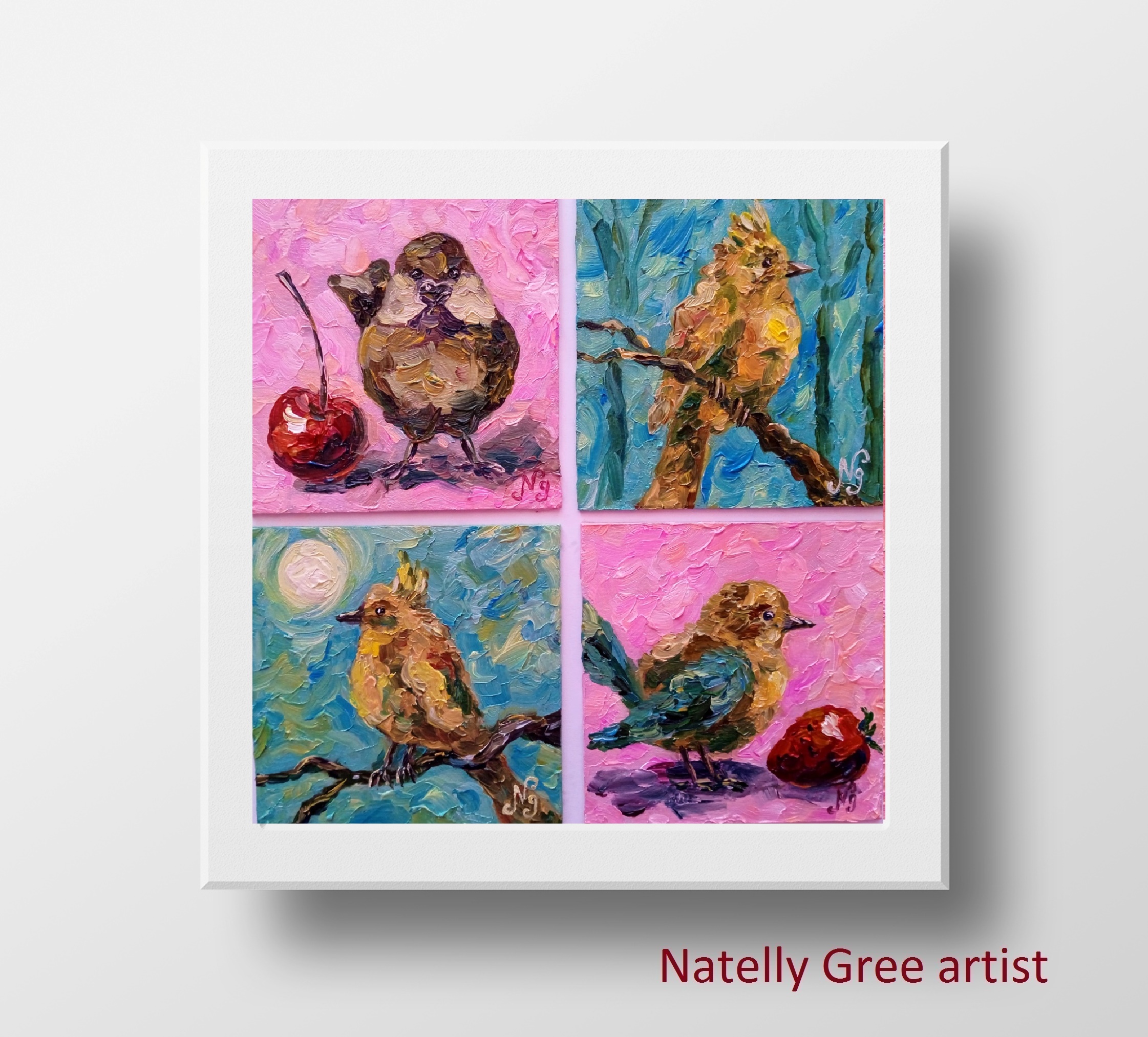 Tiny Bird Oil Painting Original Small Art Bird Lovers Gift Mini Artwork Wall Art Miniature Painting
