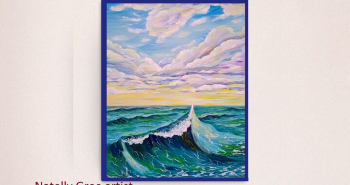 Blue Sea Oil Painting Seascape Original Art Canvas Sea Sky Clouds Large Wall Art Painting