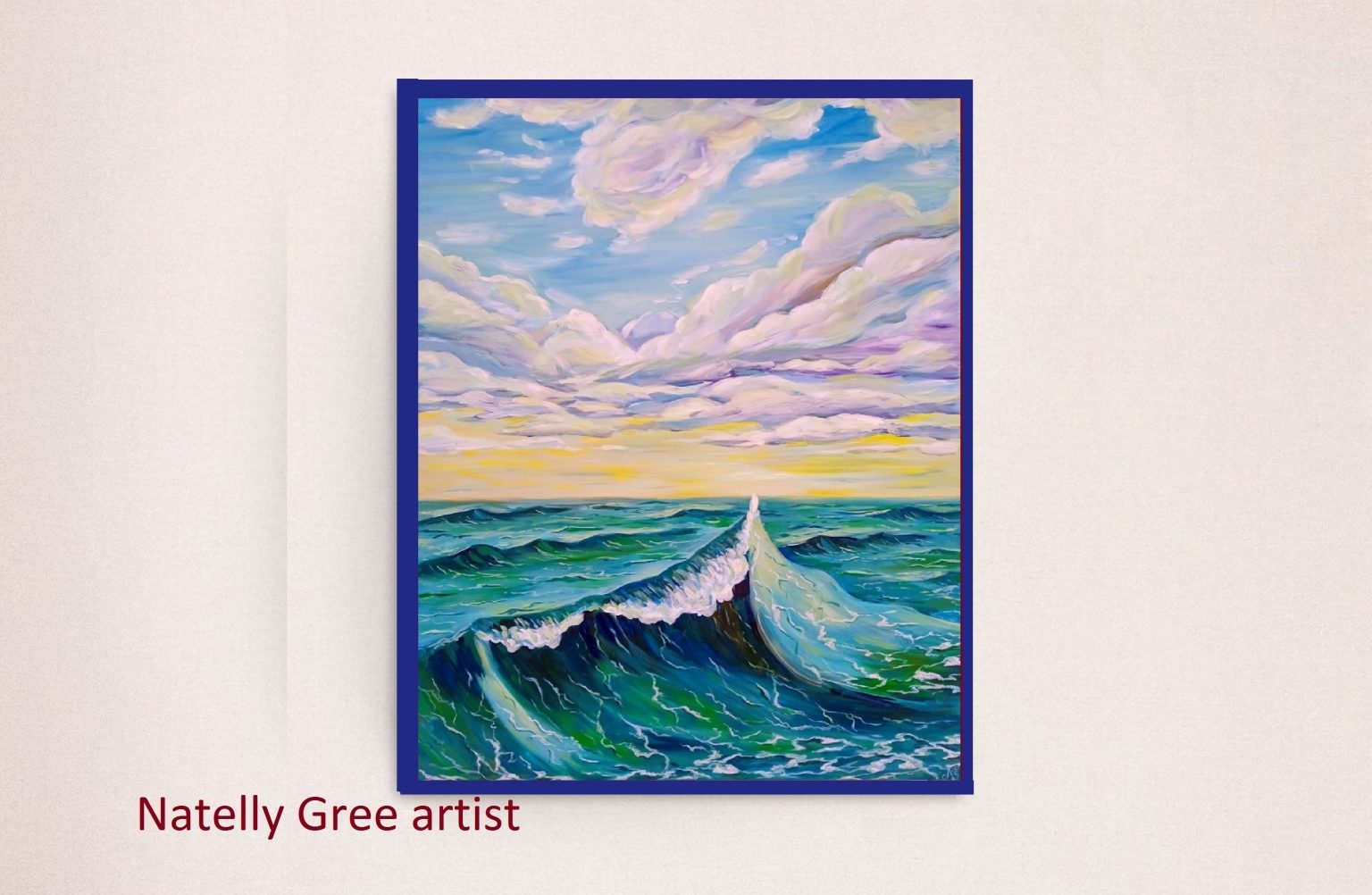 Blue Sea Oil Painting Seascape Original Art Canvas Sea Sky Clouds Large Wall Art Painting