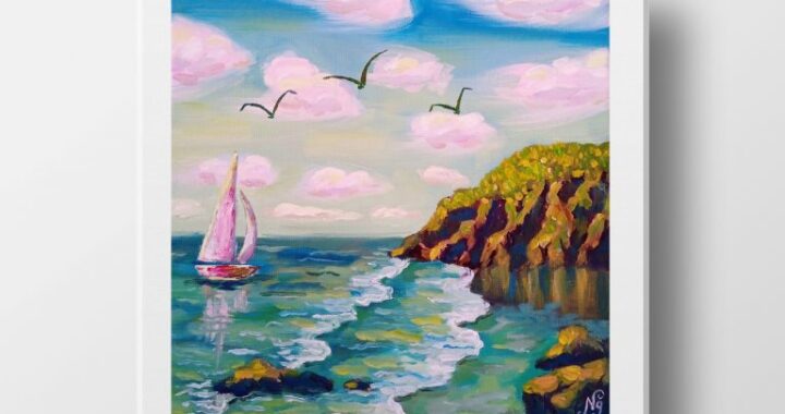 Boat Yacht Sailboat Sea Oil Painting Canvas Coastal Original Artwork Seascape Wall Art