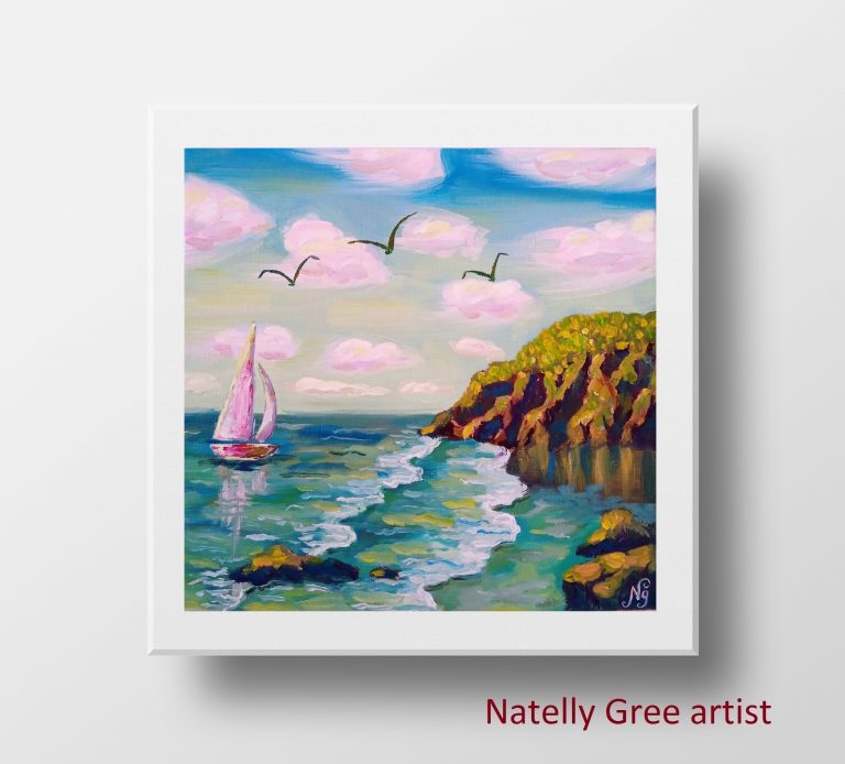 Boat Yacht Sailboat Sea Oil Painting Canvas Coastal Original Artwork Seascape Wall Art