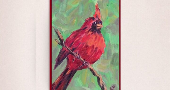 Cardinal Bird Oil Painting Canvas Bird Impressionist Artwork Small Bird Wall Art