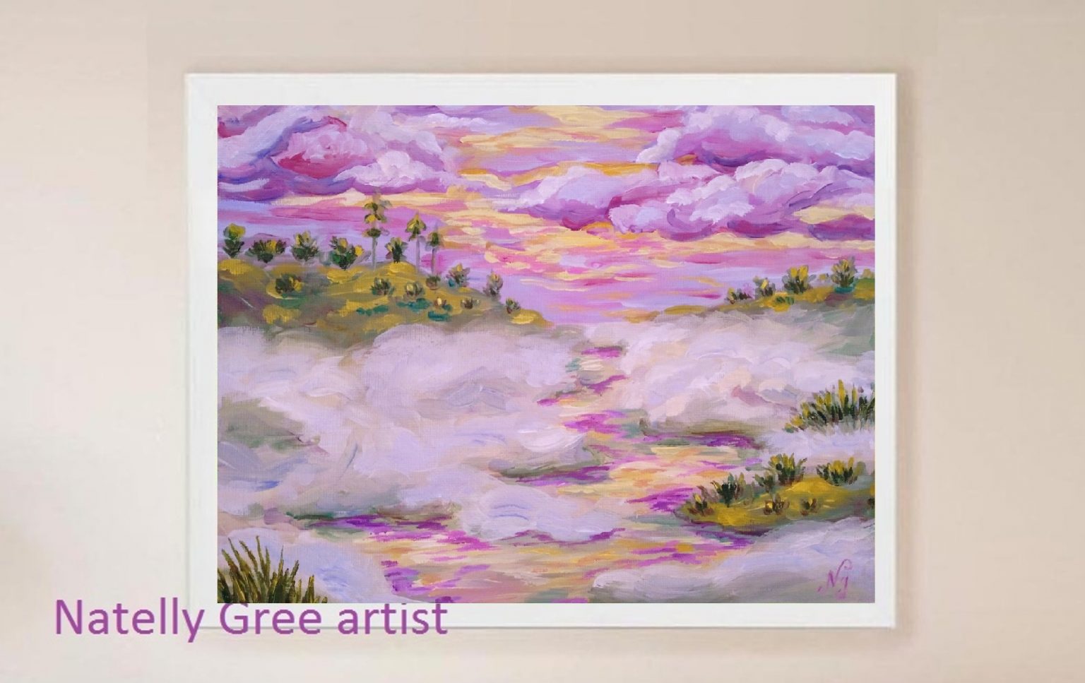 Foggy Landscape Oil Painting Morning River Forest Original Art Canvas Artwork