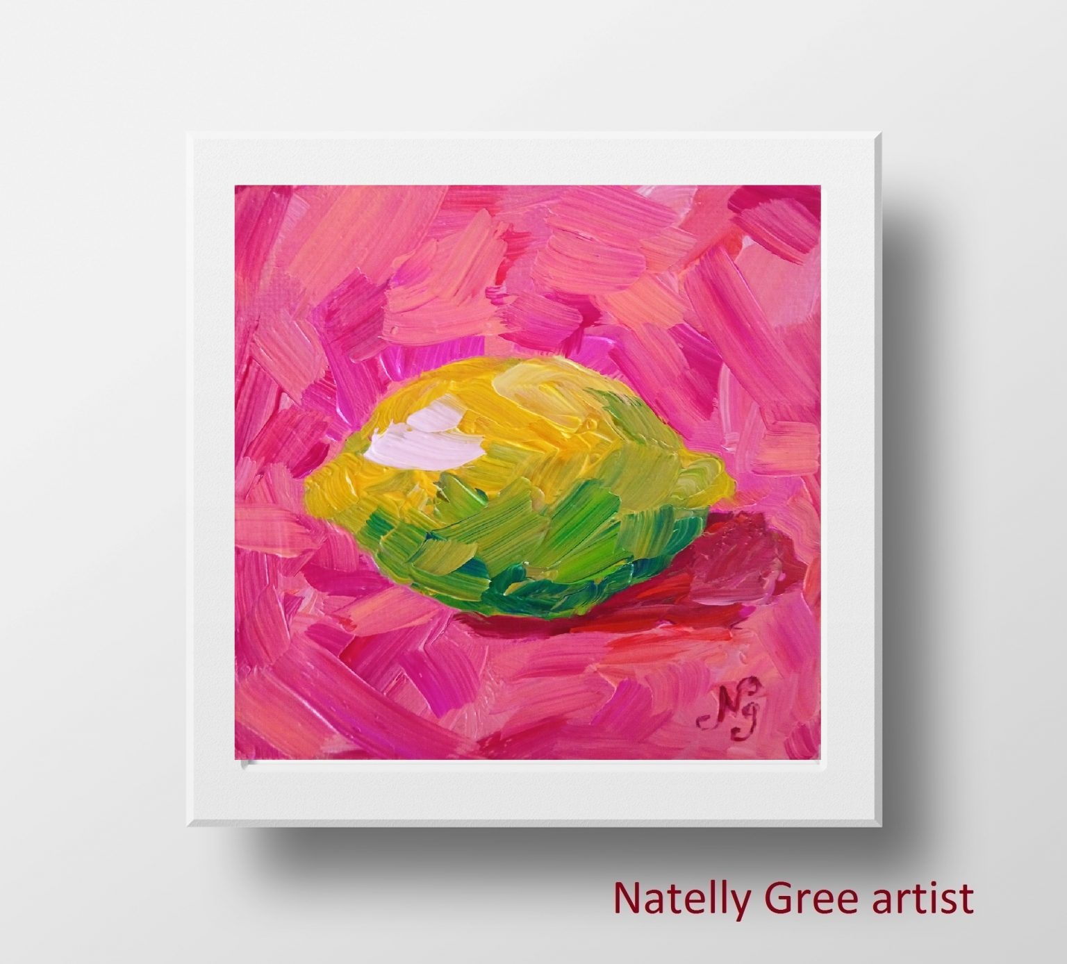 Tiny Lemon Oil Painting is Original Art Still Life. Lemon Fruit Vegetable Wall Art Impressionist is Kitchen Art Minimalist Painting