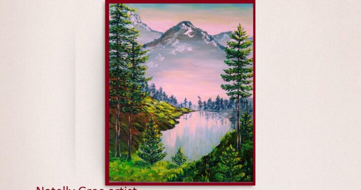 Mountains Lake Trees Oil Painting Landscape Painting Canvas Original Art Foggy Mountain Art