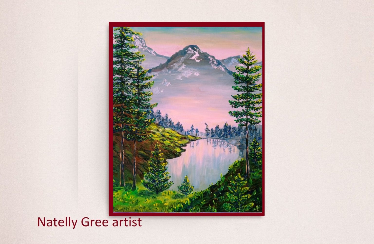 Mountains Lake Trees Oil Painting Landscape Painting Canvas Original Art Foggy Mountain Art
