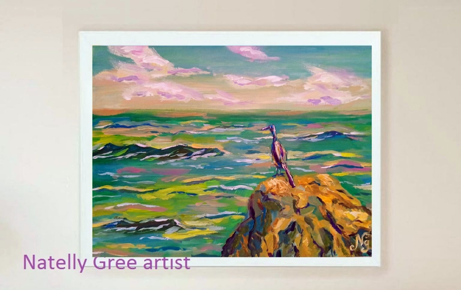 Sea Bird Rock Oil Painting Sea Original Art Seascape Impressionist Wall Art Sea Small Artwork