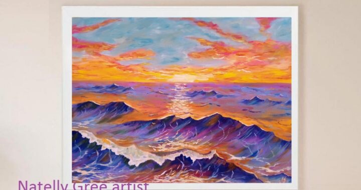 Colorful Seascape Oil Painting Sunrise Sunset Canvas Original Art Impressionist Sea Wall Art