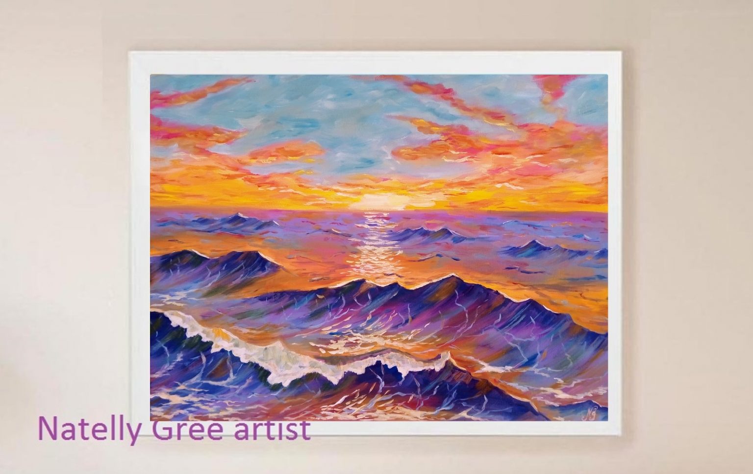 Colorful Seascape Oil Painting Sunrise Sunset Canvas Original Art Impressionist Sea Wall Art
