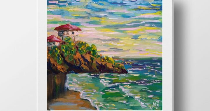 Sea Rocks Oil Painting Small Seascape Original Art Impasto Textured Canvas Wall Art