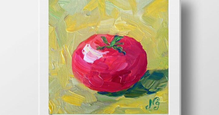 Tomato Oil Painting Vegetable Original Art Small Kitchen Art Tomato Minimalist Textured