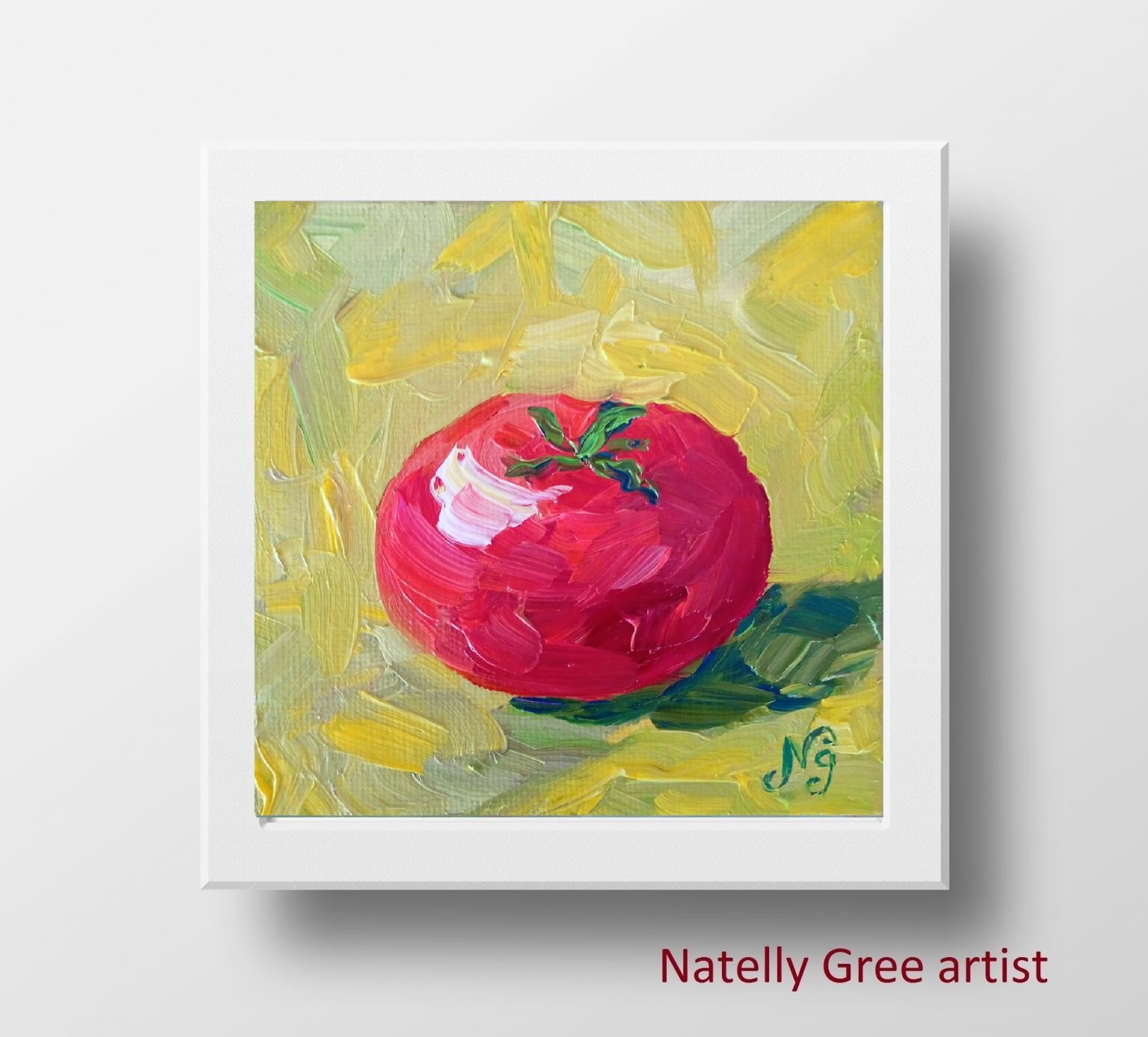 Tomato Oil Painting Vegetable Original Art Small Kitchen Art Tomato Minimalist Textured
