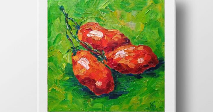 Tomatoes Oil Painting Red Vegetable Original Art Textured Wall Art Tomato Still Life Canvas 