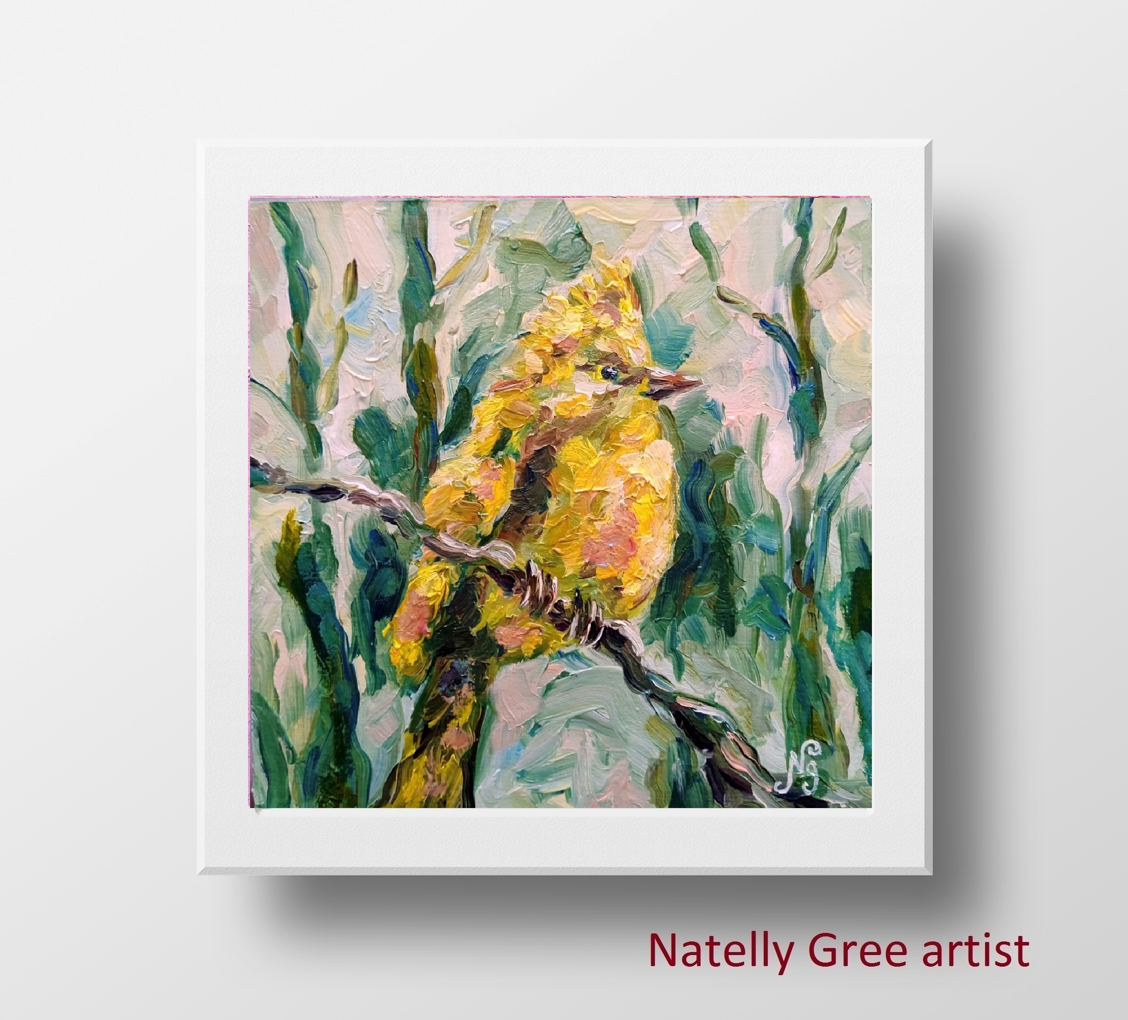 Yellow Bird Oil Painting Bird on Tree Original Art Little Funny Bird Portrait Impressionist Yellow Artwork Bird Oil Painting Small Bird Original Art Little Cute Impressionist Art 6×6 Wall Art Bird Portrait Artwork Pet Oil Painting Yellow