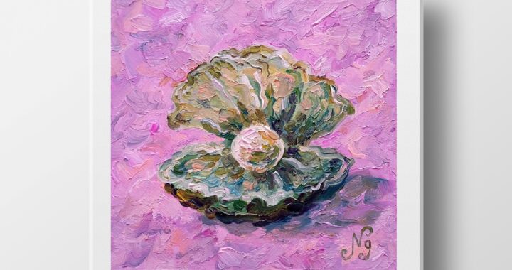 Pearl Seashell Oil Painting Pearl Original Artwork Textured Coastal Wall Art Impasto