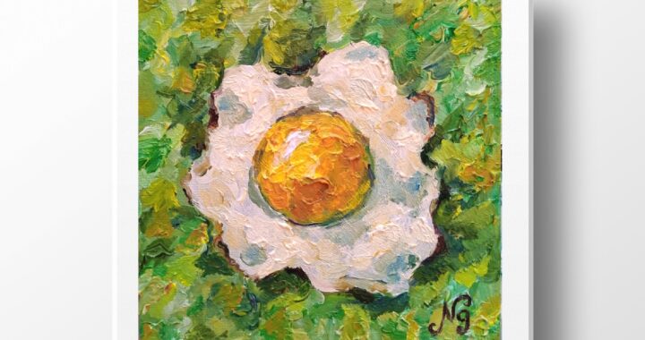 Egg Oil Painting Egg Fried Canvas Original Art  Still Life Kitchen Wall Art Impasto