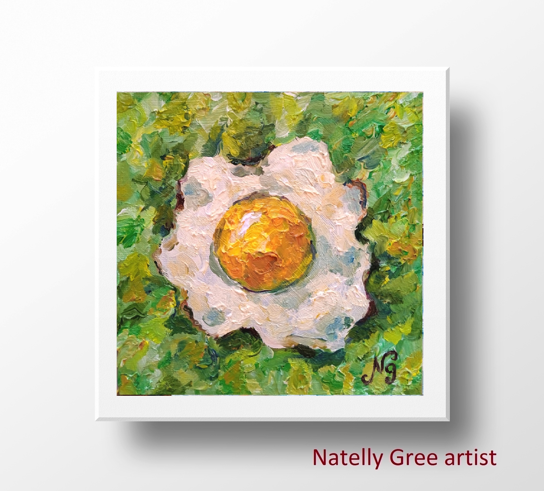 Egg Oil Painting Egg Fried Canvas Original Art Still Life Kitchen Wall Art for sale by Natelly Gree